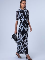 Religion Black Sienna Tea Dress In Abstract Monochrome Selvage With Full Skirt - Image 6 of 8
