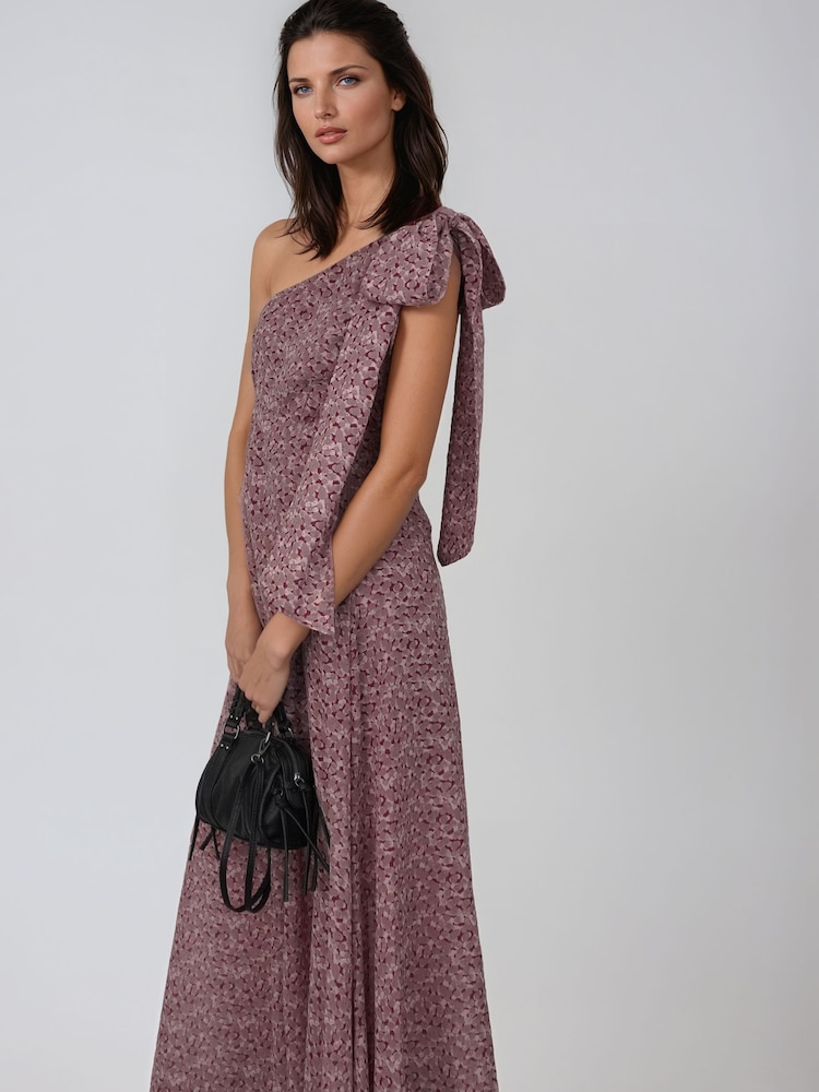 Religion Purple Marina One Shoulder Dress with Large Bow Polka Dot Blend Print - Image 2 of 8 Religion Purple Marina One Shoulder Dress with Large Bow Polka Dot Blend Print - Image 2 of 8