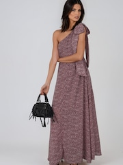 Religion Purple Marina One Shoulder Dress with Large Bow Polka Dot Blend Print - Image 4 of 8