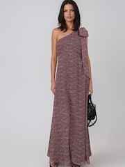 Religion Purple Marina One Shoulder Dress with Large Bow Polka Dot Blend Print - Image 5 of 8