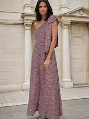 Religion Purple Marina One Shoulder Dress with Large Bow Polka Dot Blend Print - Image 6 of 8