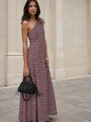 Religion Purple Marina One Shoulder Dress with Large Bow Polka Dot Blend Print - Image 7 of 8