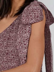 Religion Purple Marina One Shoulder Dress with Large Bow Polka Dot Blend Print - Image 8 of 8