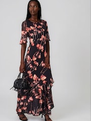 Religion Black Liv column Maxi Occasion Tea Dress with Ruffles in Floral Print - Image 1 of 8