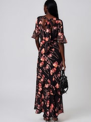 Religion Black Liv column Maxi Occasion Tea Dress with Ruffles in Floral Print - Image 4 of 8