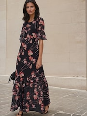 Religion Black Liv column Maxi Occasion Tea Dress with Ruffles in Floral Print - Image 6 of 8