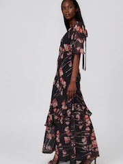 Religion Black Liv column Maxi Occasion Tea Dress with Ruffles in Floral Print - Image 8 of 8