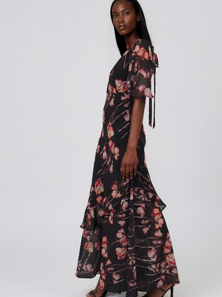Religion Black Liv column Maxi Occasion Tea Dress with Ruffles in Floral Print - Image 8 of 8 Religion Black Liv column Maxi Occasion Tea Dress with Ruffles in Floral Print - Image 8 of 8
