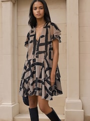 Religion Natural Bold Stripe Janet Short Mini V-neck Dress With Studs - Image 1 of 8
