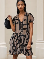 Religion Natural Bold Stripe Janet Short Mini V-neck Dress With Studs - Image 2 of 8