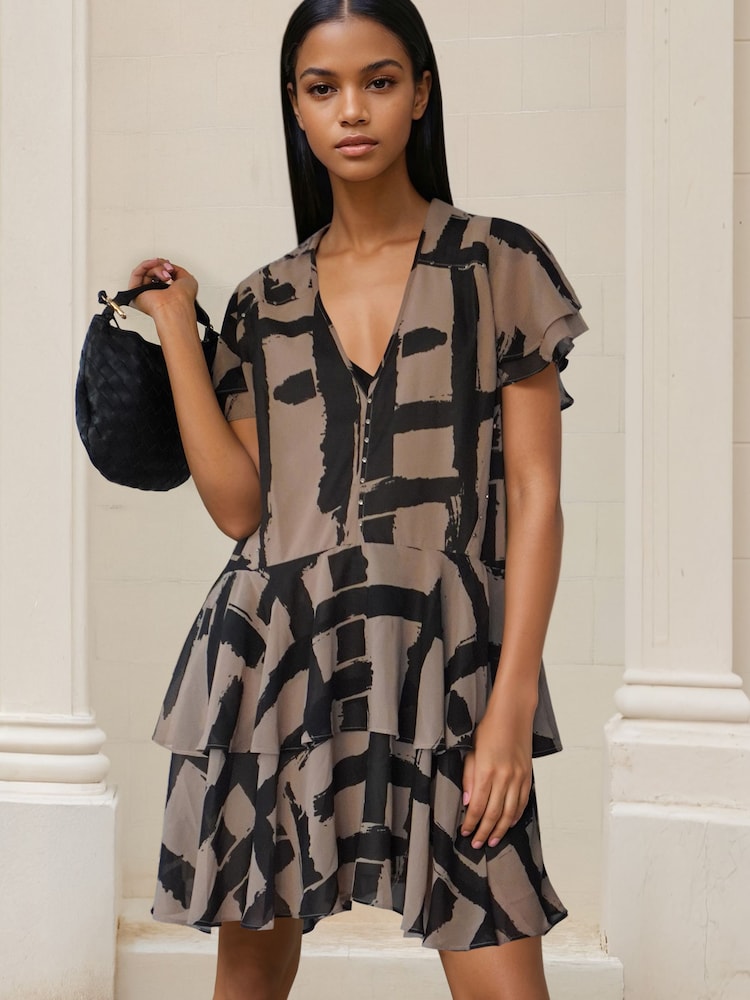 Religion Natural Bold Stripe Janet Short Mini V-neck Dress With Studs - Image 2 of 8