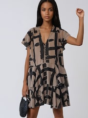 Religion Natural Bold Stripe Janet Short Mini V-neck Dress With Studs - Image 6 of 8
