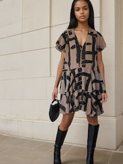 Religion Natural Bold Stripe Janet Short Mini V-neck Dress With Studs - Image 8 of 8