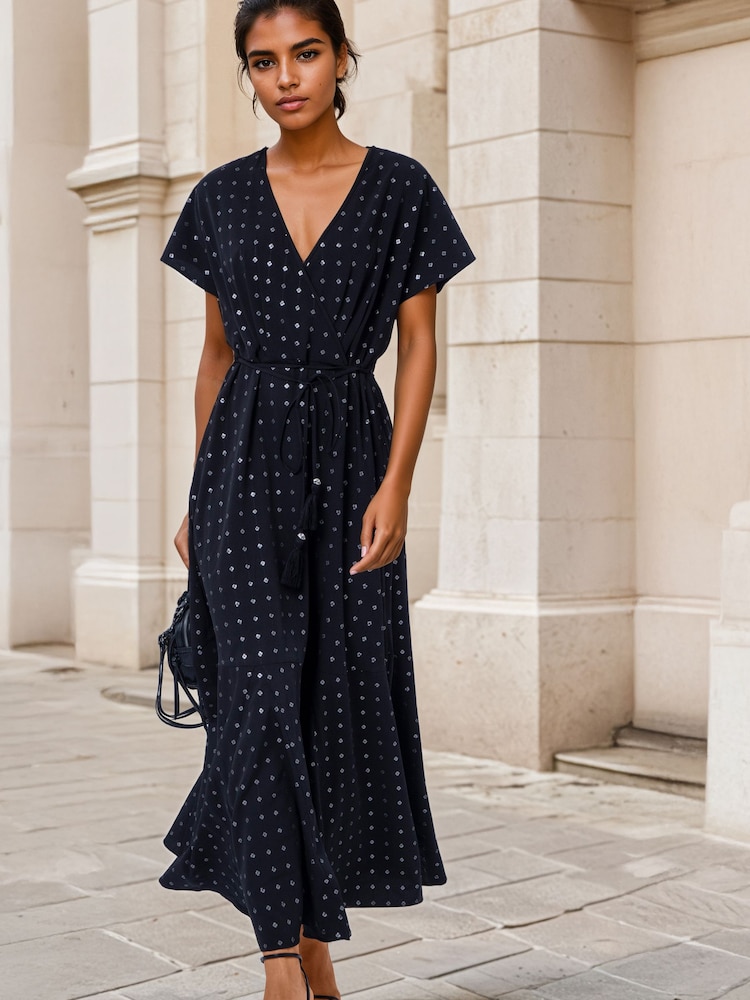 Religion Black Sequin Embroidery Beaded V-neck Edie Maxi Occasion Dress with Tie Waist - Image 1 of 7 Religion Black Sequin Embroidery Beaded V-neck Edie Maxi Occasion Dress with Tie Waist - Image 1 of 7