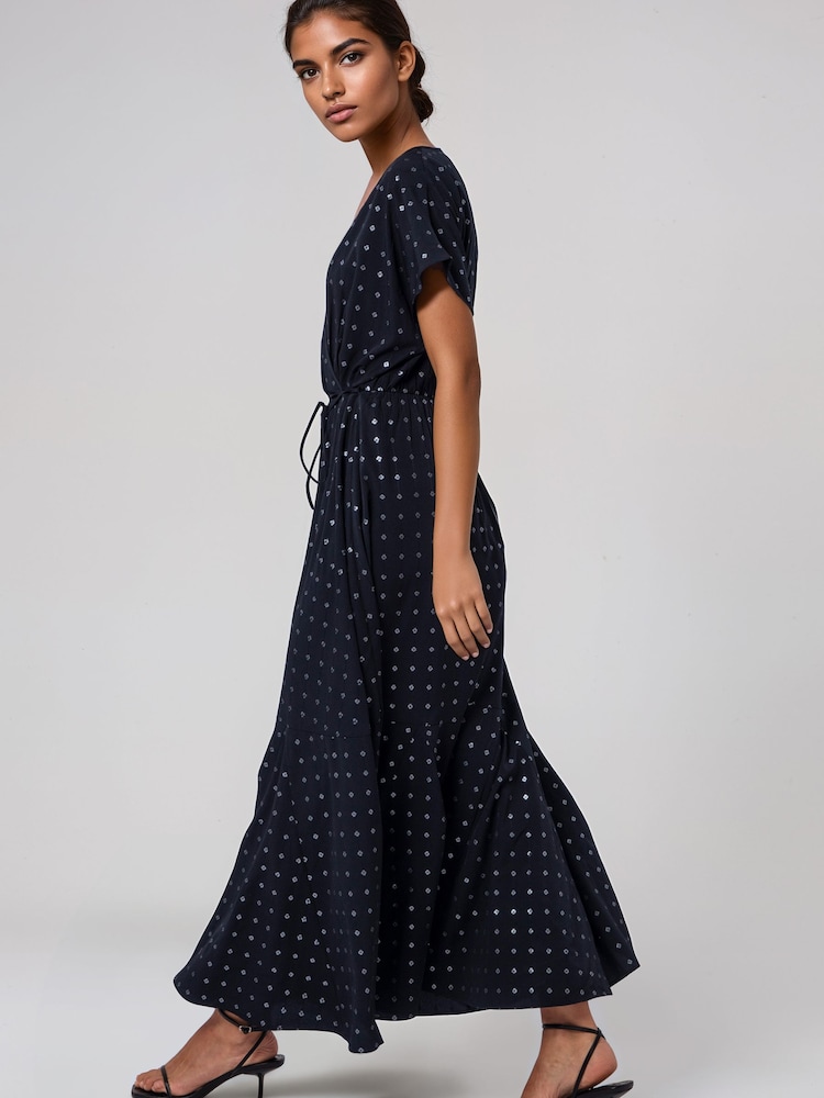 Religion Black Sequin Embroidery Beaded V-neck Edie Maxi Occasion Dress with Tie Waist - Image 2 of 7 Religion Black Sequin Embroidery Beaded V-neck Edie Maxi Occasion Dress with Tie Waist - Image 2 of 7