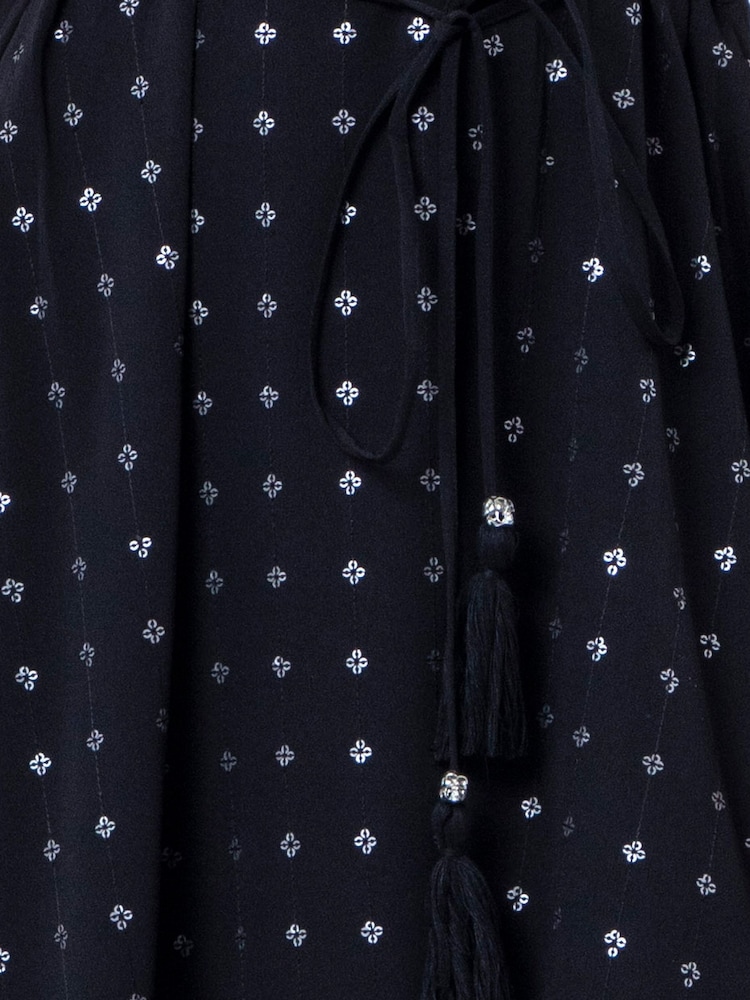 Religion Black Sequin Embroidery Beaded V-neck Edie Maxi Occasion Dress with Tie Waist - Image 7 of 7 Religion Black Sequin Embroidery Beaded V-neck Edie Maxi Occasion Dress with Tie Waist - Image 7 of 7