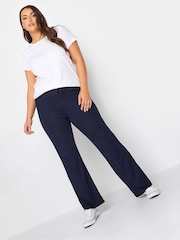 Yours Curve Navy Bestseller Wide Leg Pull On Stretch Jersey Yoga Joggers - Image 2 of 4
