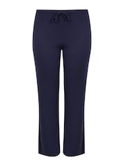 Yours Curve Navy Bestseller Wide Leg Pull On Stretch Jersey Yoga Joggers - Image 3 of 4