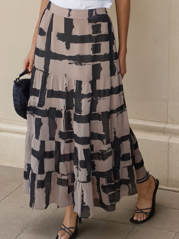 Religion Natural Stripe Print Citrine Tiered Maxi Skirt - Image 1 of 7