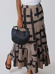 Religion Natural Stripe Print Citrine Tiered Maxi Skirt - Image 2 of 7