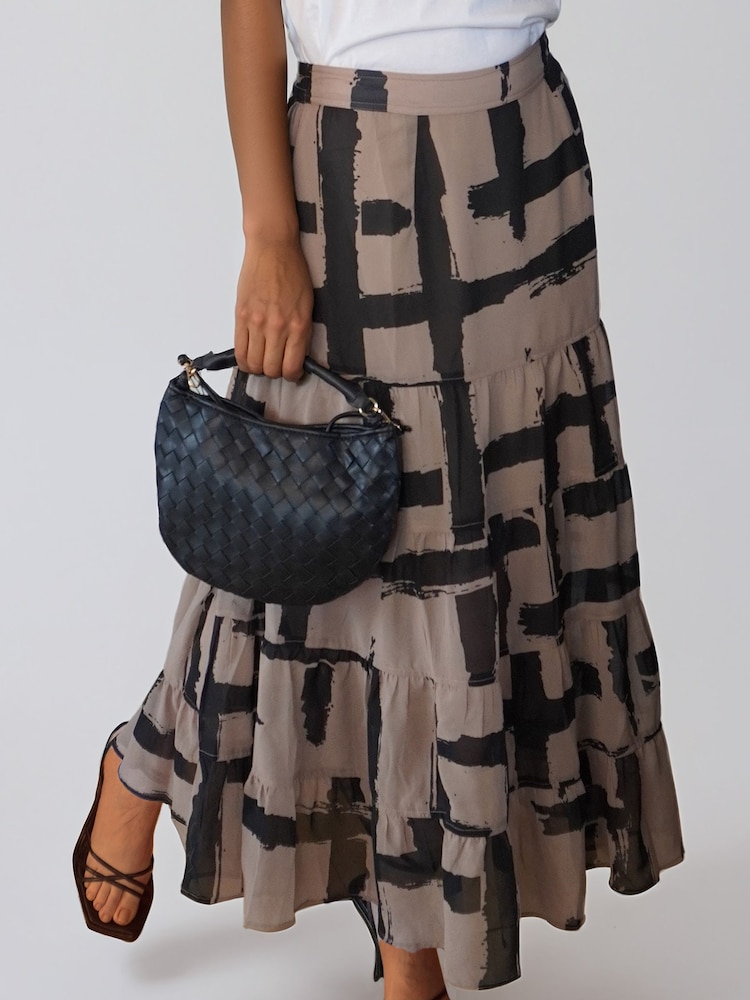 Religion Natural Stripe Print Citrine Tiered Maxi Skirt - Image 2 of 7