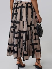 Religion Natural Stripe Print Citrine Tiered Maxi Skirt - Image 3 of 7