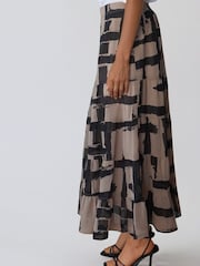 Religion Natural Stripe Print Citrine Tiered Maxi Skirt - Image 4 of 7