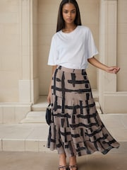 Religion Natural Stripe Print Citrine Tiered Maxi Skirt - Image 5 of 7