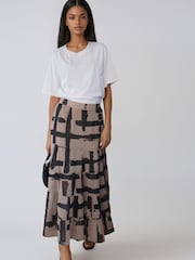 Religion Natural Stripe Print Citrine Tiered Maxi Skirt - Image 6 of 7