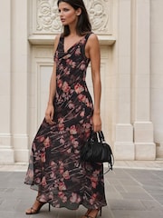 Religion Black Anne Maxi Occasion Dress With Scoop Neck In Bias Cut Fit In Pretty Floral - Image 2 of 4