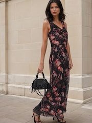 Religion Black Anne Maxi Occasion Dress With Scoop Neck In Bias Cut Fit In Pretty Floral - Image 3 of 4