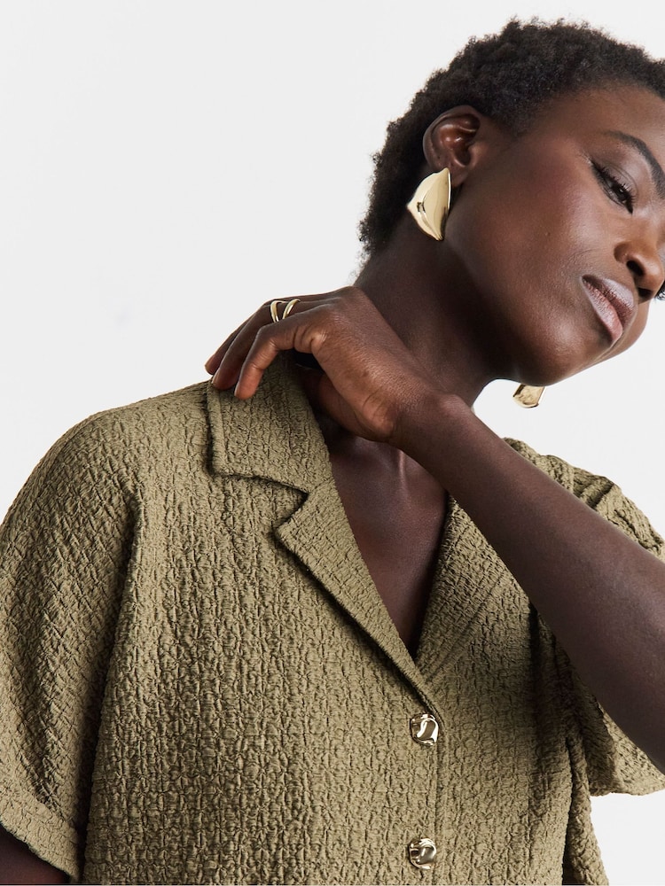 JD Williams Green Textured Revere Collar Soft Shirt - Image 4 of 4 JD Williams Green Textured Revere Collar Soft Shirt - Image 4 of 4
