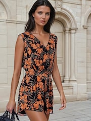 Religion Orange Gem Playsuit with Lace Hem and Neck Trim Floral - Image 1 of 7