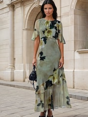 Religion Yellow Liv column Maxi Occasion Tea Dress with Ruffles in Floral Print - Image 2 of 8