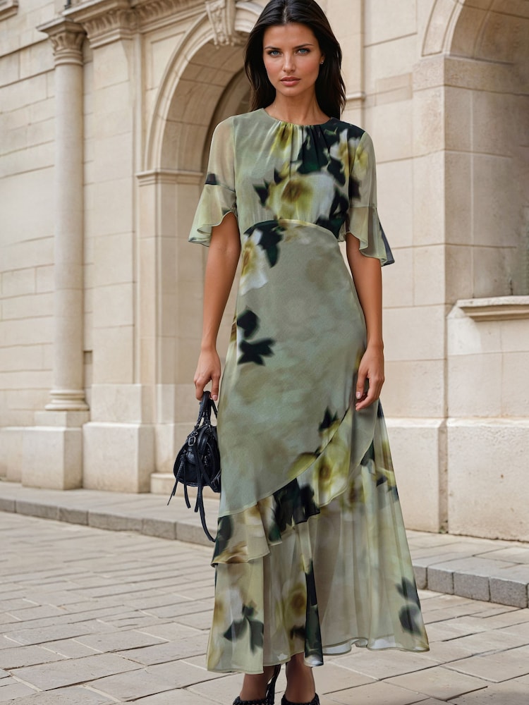 Religion Yellow Liv column Maxi Occasion Tea Dress with Ruffles in Floral Print - Image 2 of 8 Religion Yellow Liv column Maxi Occasion Tea Dress with Ruffles in Floral Print - Image 2 of 8