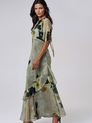 Religion Yellow Liv column Maxi Occasion Tea Dress with Ruffles in Floral Print - Image 3 of 8