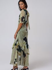 Religion Yellow Liv column Maxi Occasion Tea Dress with Ruffles in Floral Print - Image 5 of 8