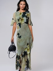 Religion Yellow Liv column Maxi Occasion Tea Dress with Ruffles in Floral Print - Image 7 of 8