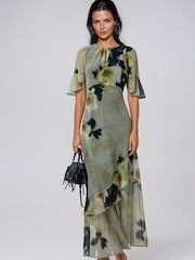 Religion Yellow Liv column Maxi Occasion Tea Dress with Ruffles in Floral Print - Image 8 of 8