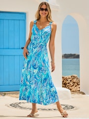 Sosandar Blue Paisley Print Hoop Detail Faux Wrap Midaxi Dress - Image 1 of 5
