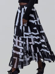 Black Monochrome Abstract Stripe - Religion лимонний багатоярусна спідниця максі - Image 2 of 8