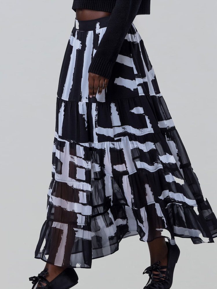 Black Monochrome Abstract Stripe - Religion лимонний багатоярусна спідниця максі - Image 2 of 8