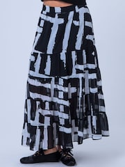 Black Monochrome Abstract Stripe - Religion лимонний багатоярусна спідниця максі - Image 6 of 8
