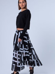 Black Monochrome Abstract Stripe - Religion лимонний багатоярусна спідниця максі - Image 7 of 8