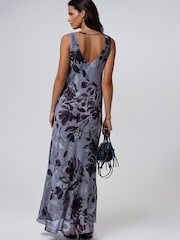Religion Grey Anne Maxi Occasion Dress With Scoop Neck In Bias Cut Fit In Pretty Floral - Image 2 of 8