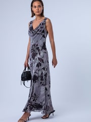 Religion Grey Anne Maxi Occasion Dress With Scoop Neck In Bias Cut Fit In Pretty Floral - Image 4 of 8