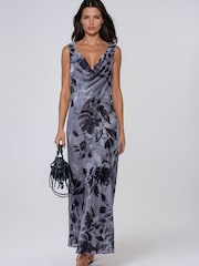 Religion Grey Anne Maxi Occasion Dress With Scoop Neck In Bias Cut Fit In Pretty Floral - Image 5 of 8