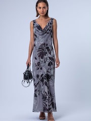 Religion Grey Anne Maxi Occasion Dress With Scoop Neck In Bias Cut Fit In Pretty Floral - Image 6 of 8