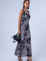Religion Grey Anne Maxi Occasion Dress With Scoop Neck In Bias Cut Fit In Pretty Floral - Image 7 of 8
