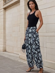 Religion Black Floral Ash Cuffed Balloon Floral Trousers - Image 1 of 8